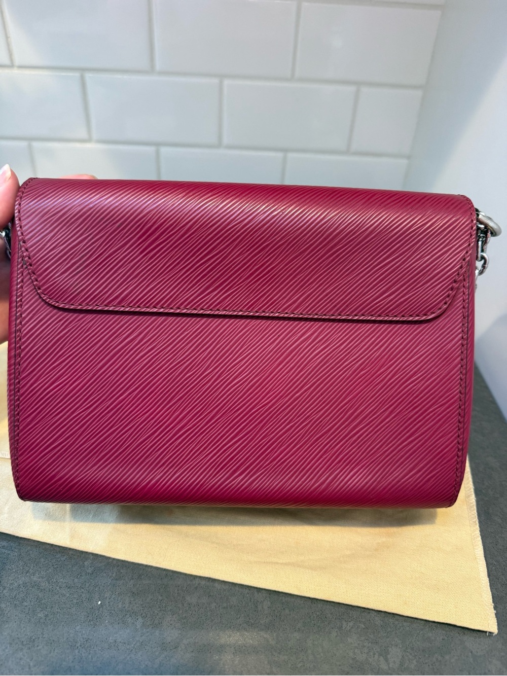 LOUIS VUITTON Epi Twist Shoulder Bag MM Raspberry Pink Silver Hardware - Picture 2 of 9
